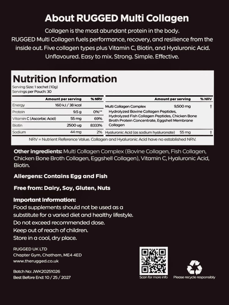 RUGGED multi collagen peptides nutrition information